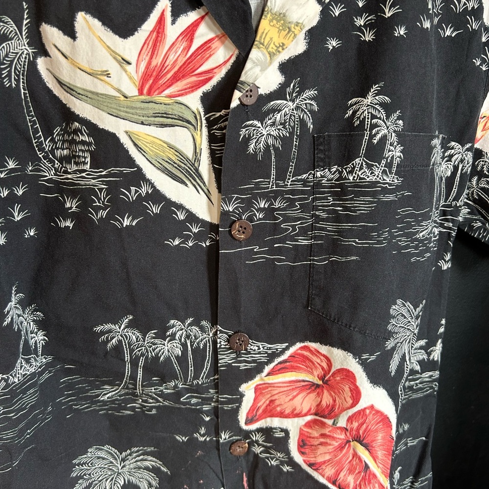 Vintage 70s/80s Black Hawaiian Button Down Shirt Size S - Picture 2 of 7